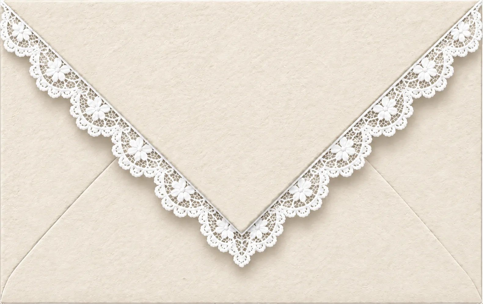Ivory paper envelope with floral scalloped lace