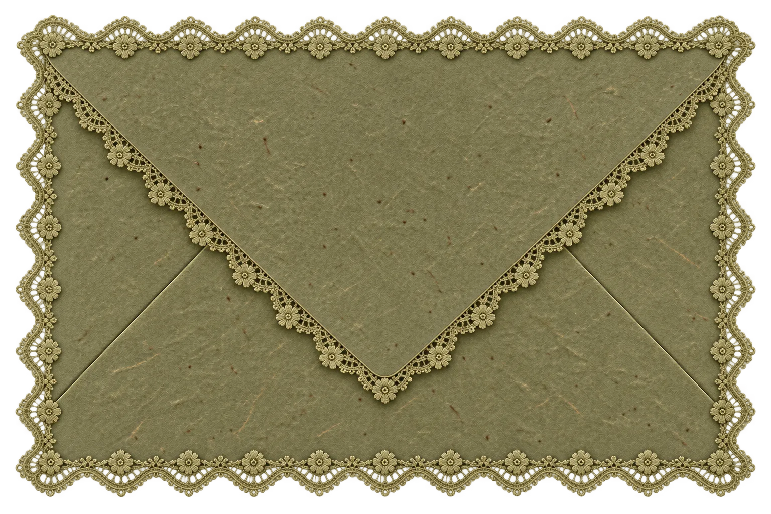 Olive green envelope edged with delicate floral lace